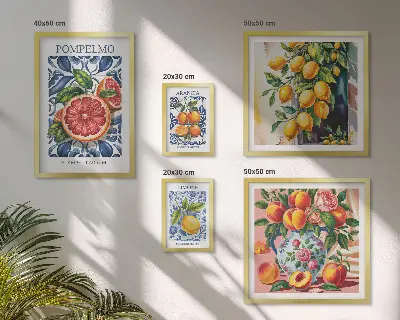Dekorációs képkészlet nappaliba napsütötte vintage citrus mintával