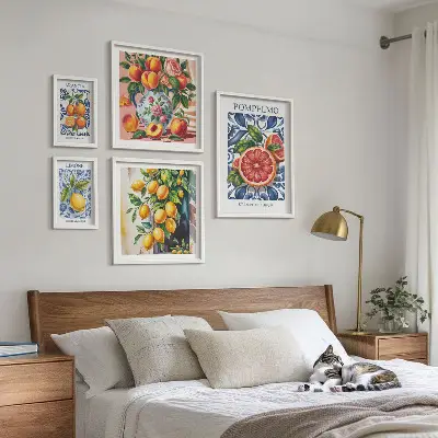 Dekorációs képkészlet nappaliba napsütötte vintage citrus mintával