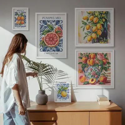 Dekorációs képkészlet nappaliba napsütötte vintage citrus mintával