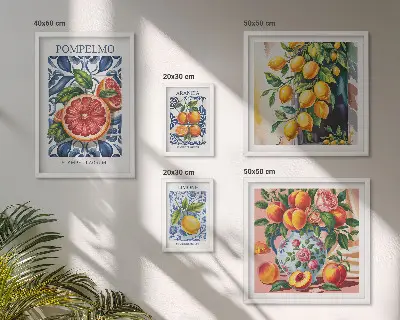 Dekorációs képkészlet nappaliba napsütötte vintage citrus mintával