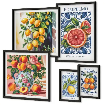 Dekorációs képkészlet nappaliba napsütötte vintage citrus mintával