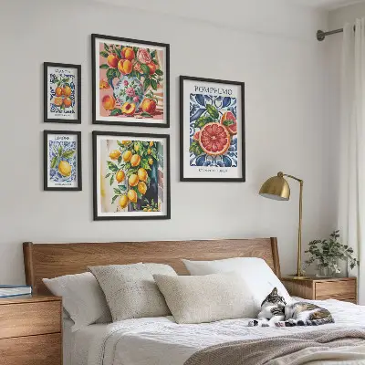 Dekorációs képkészlet nappaliba napsütötte vintage citrus mintával