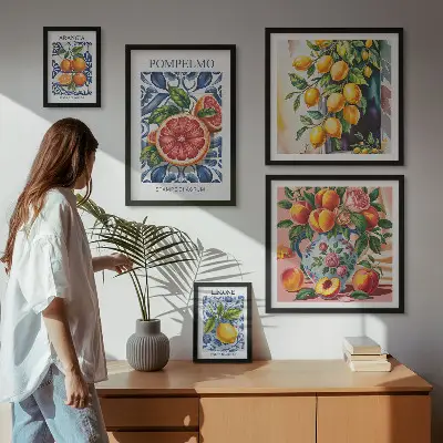 Dekorációs képkészlet nappaliba napsütötte vintage citrus mintával