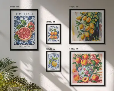 Dekorációs képkészlet nappaliba napsütötte vintage citrus mintával