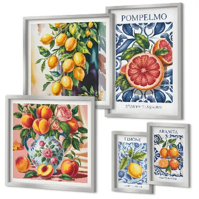 Dekorációs képkészlet nappaliba napsütötte vintage citrus mintával