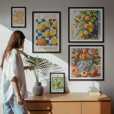 Prémium keretezett falikép citrusos retró stílusú konyhai dekoráció