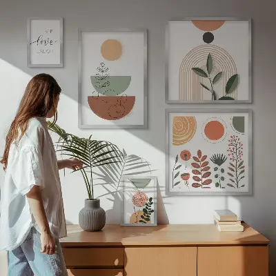 Prémium keretezett képválogatás stílusos növényi és geometrikus grafikákkal