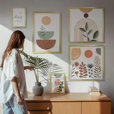 Prémium keretezett képválogatás stílusos növényi és geometrikus grafikákkal