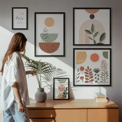 Prémium keretezett képválogatás stílusos növényi és geometrikus grafikákkal