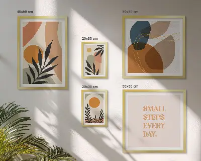 Képkészlet nappaliba stílusos absztrakt növényi grafikával