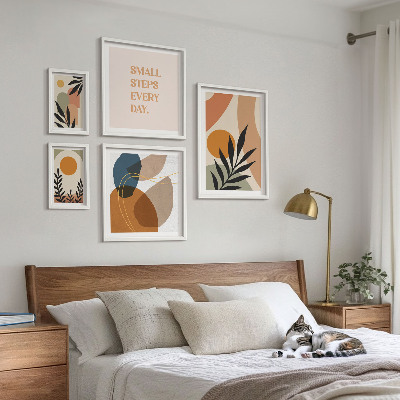 Képkészlet nappaliba Stílusos absztrakt növényi grafika