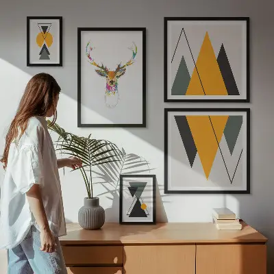 Prémium keretezett falikép szett boho stílusú színes motívumokkal