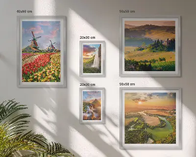 Képkészlet nappaliba természeti tájak, vízesések és szélmalmok mintával