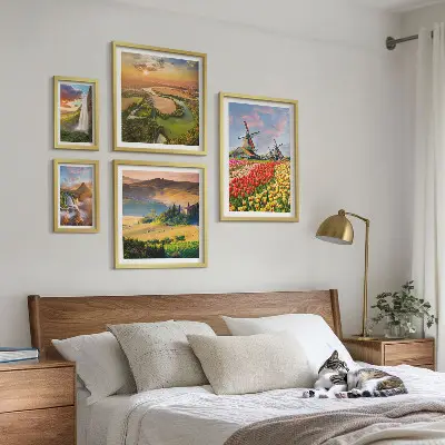 Képkészlet nappaliba természeti tájak, vízesések és szélmalmok mintával