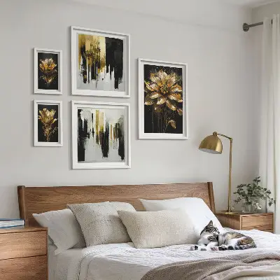Dekorációs képkészlet nappaliba virágmotívumos elegáns modern stílusban