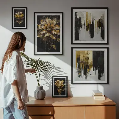 Dekorációs képkészlet nappaliba virágmotívumos elegáns modern stílusban
