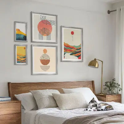 Absztrakt geometrikus tájképek dekorációs kép készlet nappaliba