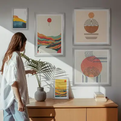 Absztrakt geometrikus tájképek dekorációs kép készlet nappaliba