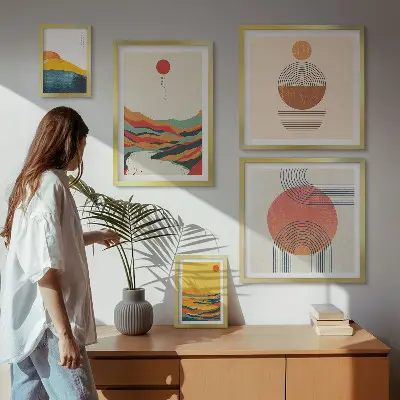 Absztrakt geometrikus tájképek dekorációs kép készlet nappaliba