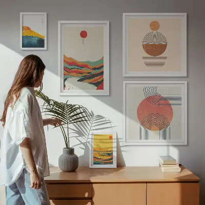 Absztrakt geometrikus tájképek dekorációs kép készlet nappaliba