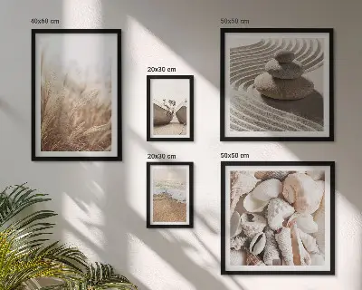 Képkészlet nappaliba tengerparti kagylók és homok mintával