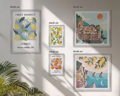 Képkészlet nappaliba vintage gyümölcstájak motívummal