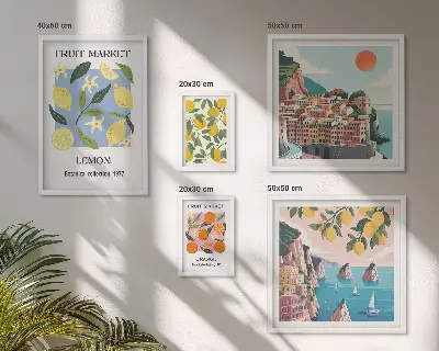 Képkészlet nappaliba vintage gyümölcstájak motívummal