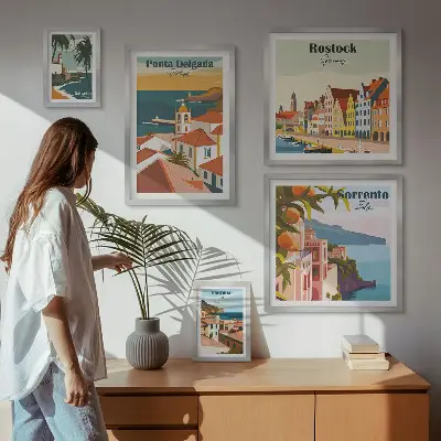 Képkészlet nappaliba európai városi tájképekkel