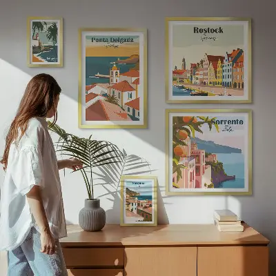 Képkészlet nappaliba európai városi tájképekkel