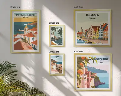 Képkészlet nappaliba európai városi tájképekkel