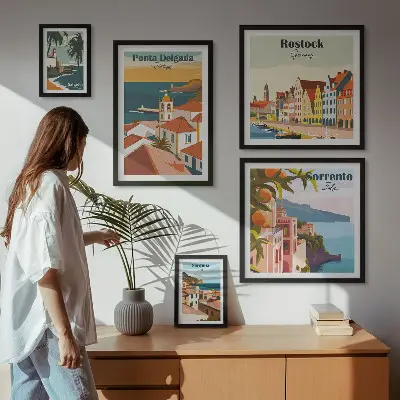 Képkészlet nappaliba európai városi tájképekkel