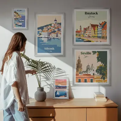 Tengerparti városok tájképes dekorációs képkészlet nappaliba