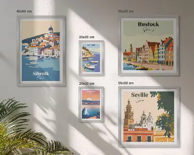 Tengerparti városok tájképes dekorációs képkészlet nappaliba