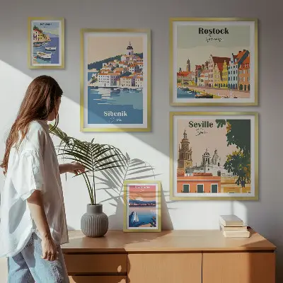 Tengerparti városok tájképes dekorációs képkészlet nappaliba