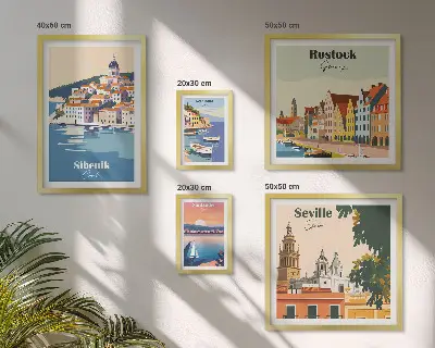 Tengerparti városok tájképes dekorációs képkészlet nappaliba