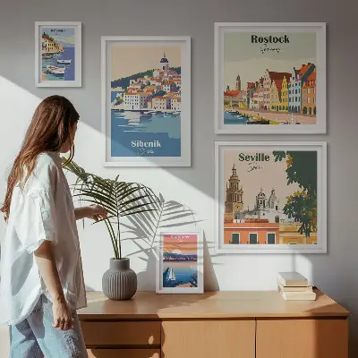 Tengerparti városok tájképes dekorációs képkészlet nappaliba