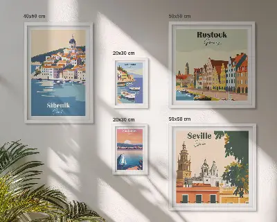 Tengerparti városok tájképes dekorációs képkészlet nappaliba