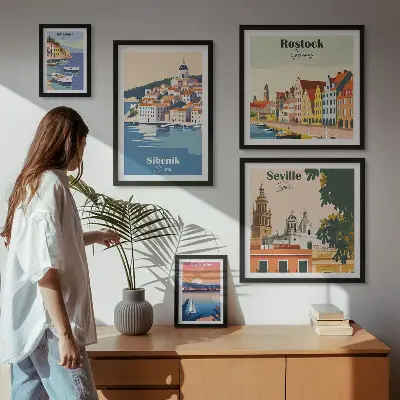 Tengerparti városok tájképes dekorációs képkészlet nappaliba