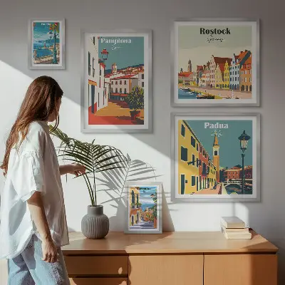 Képkészlet nappaliba európai városok építészeti látképeivel