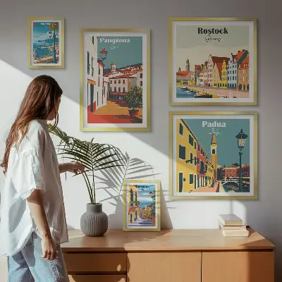 Képkészlet nappaliba európai városok építészeti látképeivel