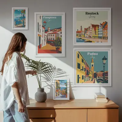 Képkészlet nappaliba európai városok építészeti látképeivel