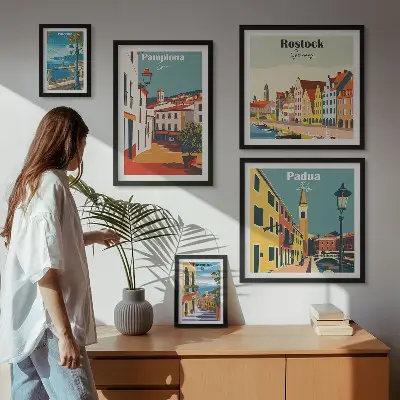 Képkészlet nappaliba európai városok építészeti látképeivel