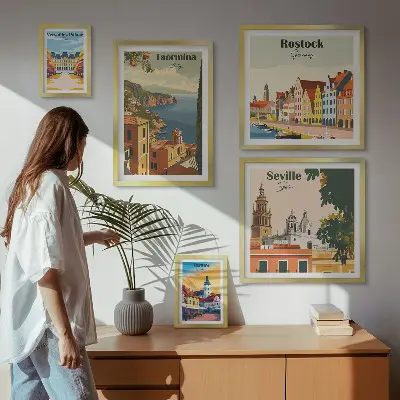 Európai városok tájképei dekorációs kép készlet nappaliba