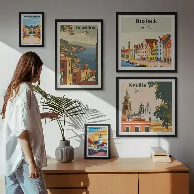 Európai városok tájképei dekorációs kép készlet nappaliba