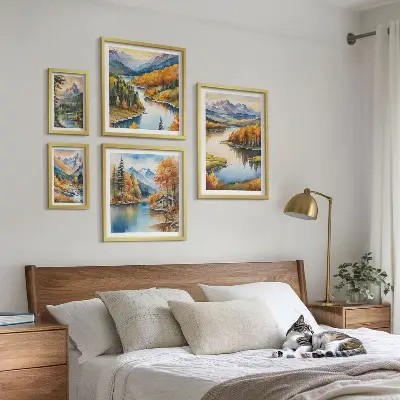 Hegyi folyók őszi fák dekorációs képszett nappaliba való kivitelben