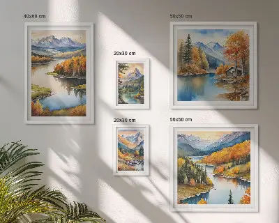 Hegyi folyók őszi fák dekorációs képszett nappaliba való kivitelben