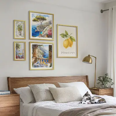 Dekorációs képkészlet mediterrán stílusú citrusos mintákkal nappaliba