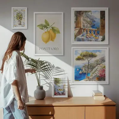 Dekorációs képkészlet mediterrán stílusú citrusos mintákkal nappaliba