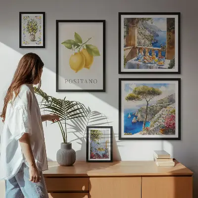 Dekorációs képkészlet mediterrán stílusú citrusos mintákkal nappaliba