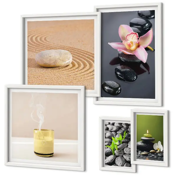 Képkészlet nappaliba zen kövek és orchideák mintával